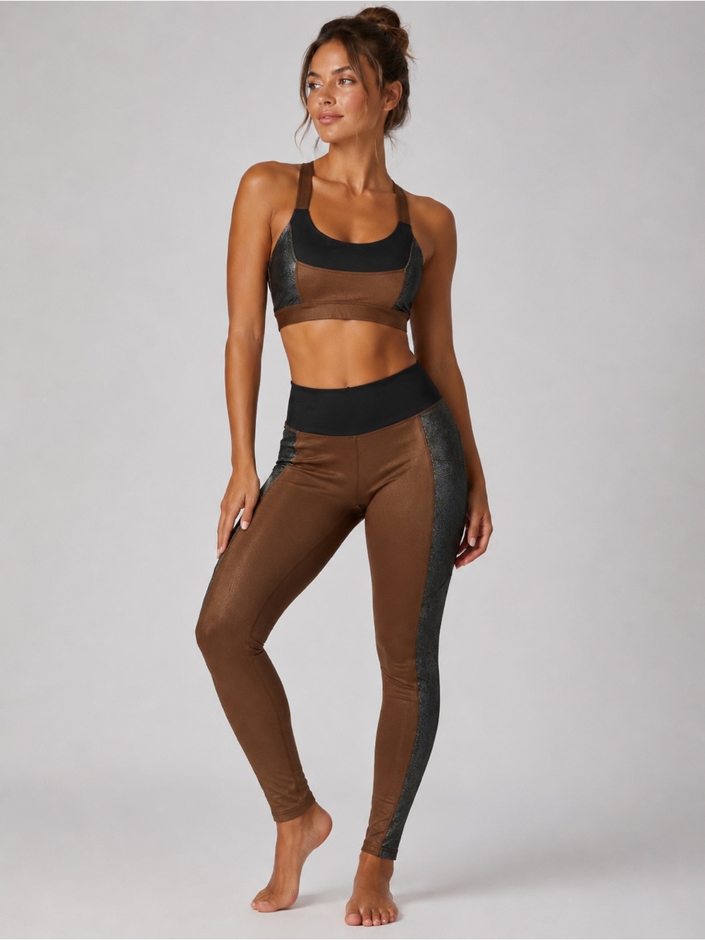 JoyLab Women’s Metallic Bronze Colorblock Activewear Set Sports Bra & Leggings